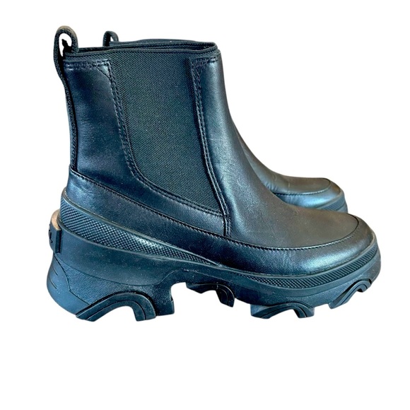 Sorel Brex Black Waterproof Leather Chunky Heel Chelsea Boot Cold Weather 7 - Picture 1 of 10